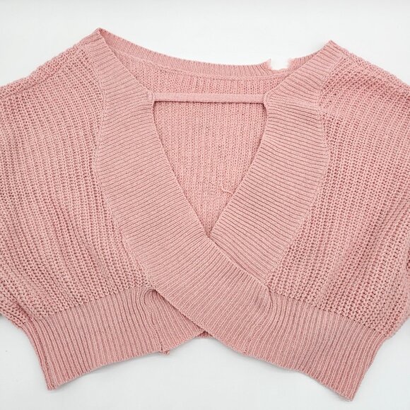 Women's Pink Cropped Distressed Knit Sweater, Size S - Picture 16 of 16